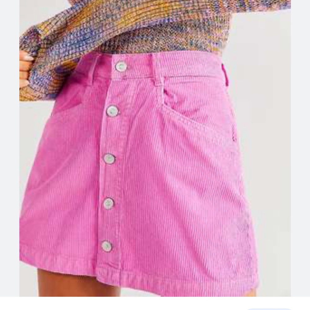 Free People Pink Corduroy Button-Front Mini Skirt
